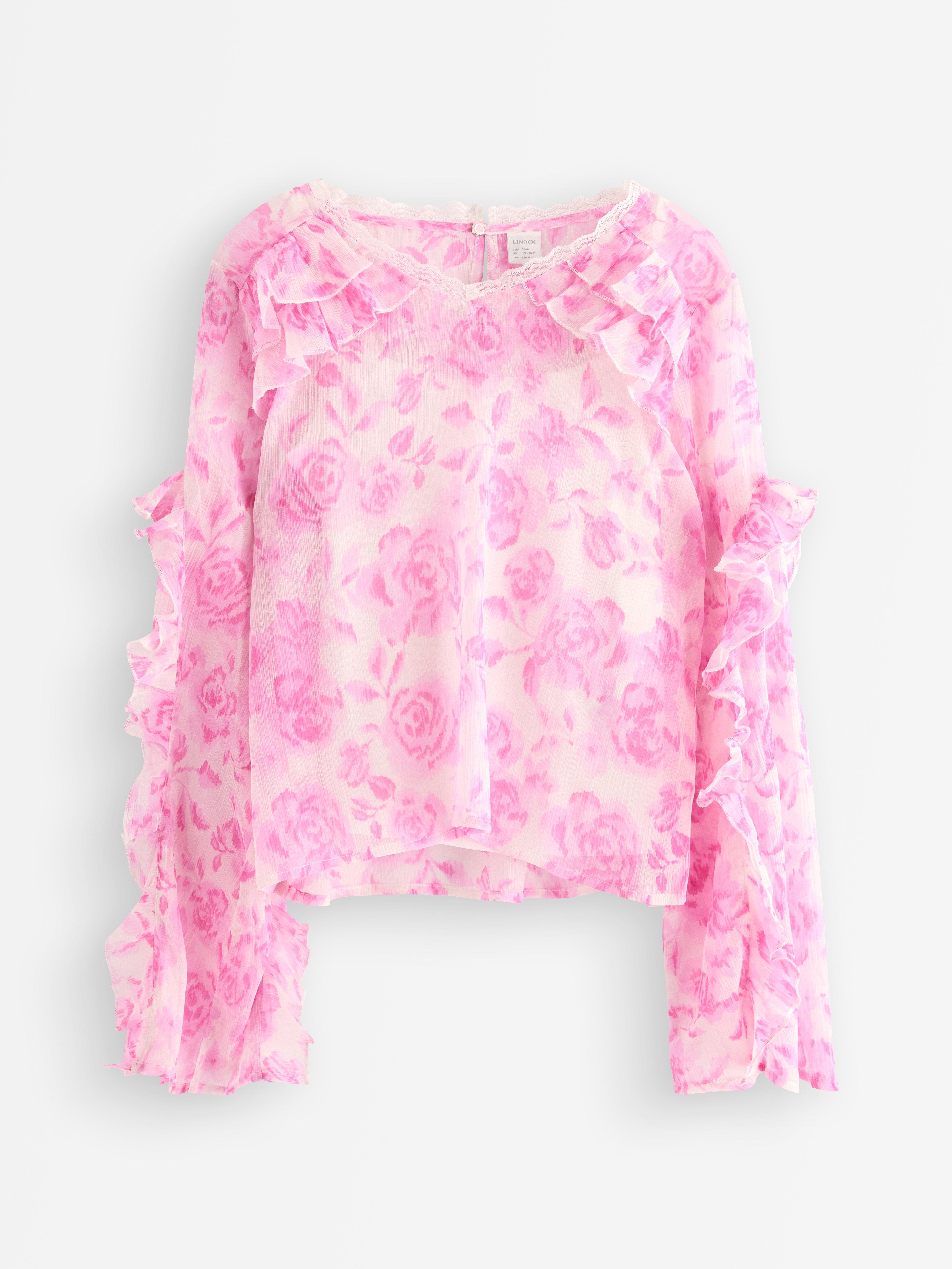 Bluse med rysjer Lys rosa