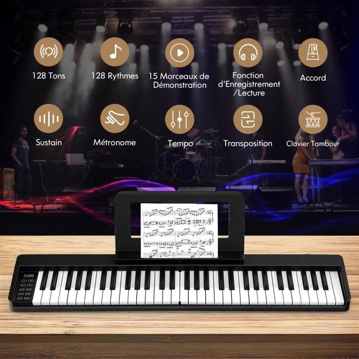 Teclado musical electrónico COSTWAY de 61 teclas semipesadas, plegable, Bluetooth, aplicación, MIDI, pantalla LCD, atril, pedal de sustain, bolsa de transporte.