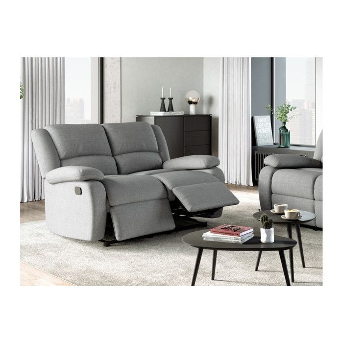 Sofá de 2 lugares LEO em tecido - Cinza claro - L143 x P93 x A96cm - LOUNGITUDE