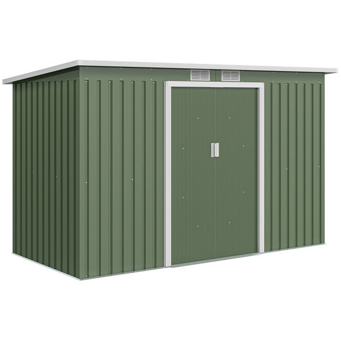 Abri de Jardin 3,6 m² Outsunny Remise à Outils avec kit de fondation en Acier galvanisé avec Portes coulissantes Vert clair