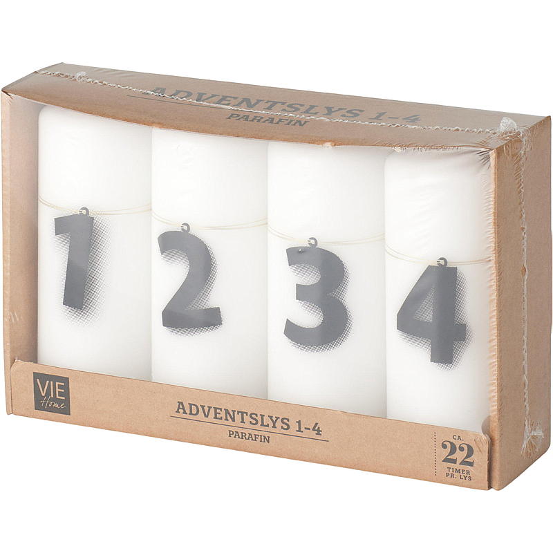 Vie Home -adventtikynttilät 4 kpl 12 cm, 1-4 kynttilää valkoisia