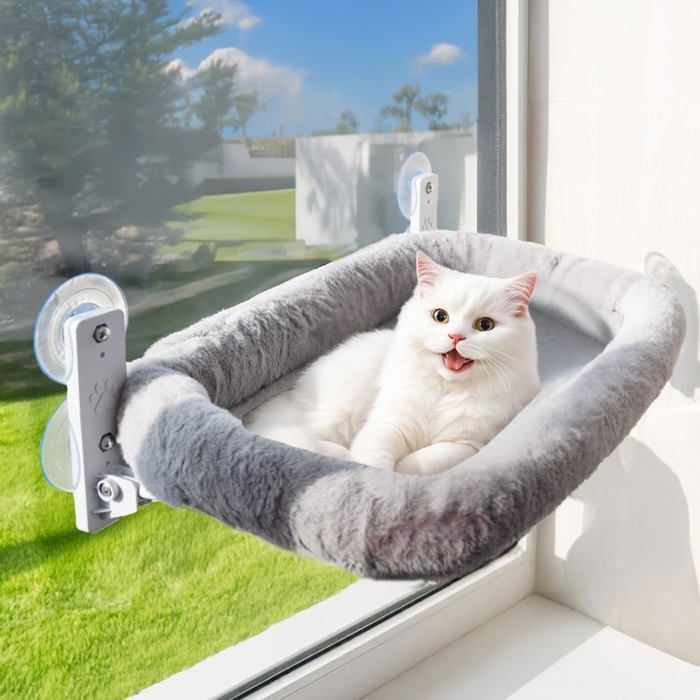 Hamaca para gatos de ventana AIMOONSA gris - Cojín lavable, ventosas resistentes, soporta hasta 18 kg