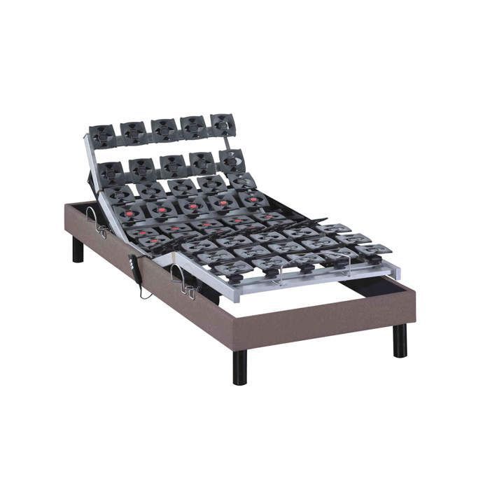 Electric adjustable bed base with all slats, taupe fabric, 90x200 cm - Taupe - 5-year warranty - Someo