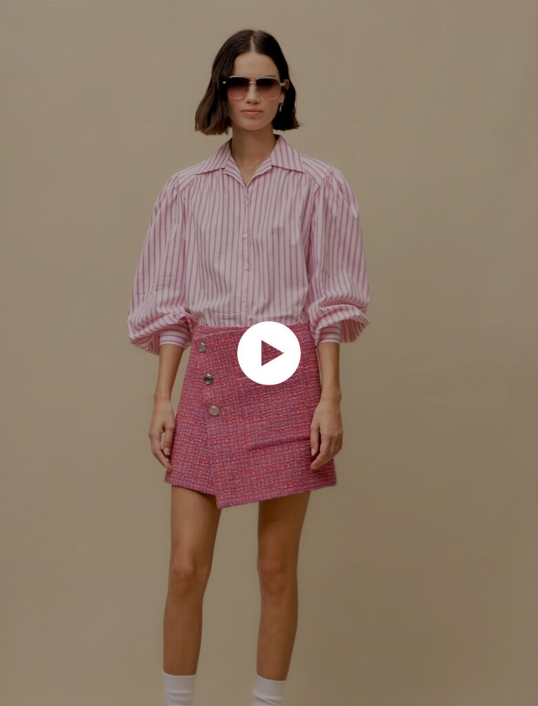 Fustă petrecută din tweed - Fuchsia
