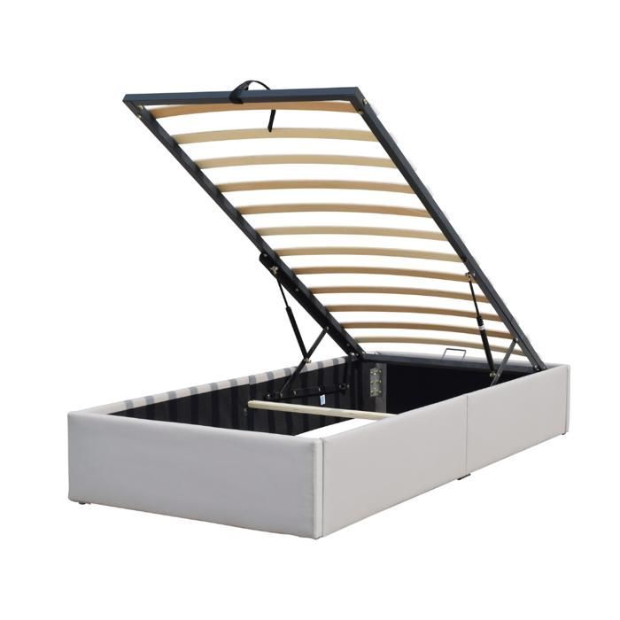 Cama con almacenamiento - GOLDEN NIGHT - 90x190 cm - 12 listones - PVC de piel sintética - Individual