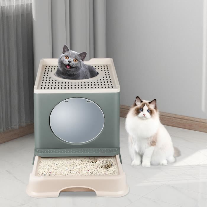 HSTURYZ Enclosed Cat Litter Box - Toilet House with Removable Tray - Grey