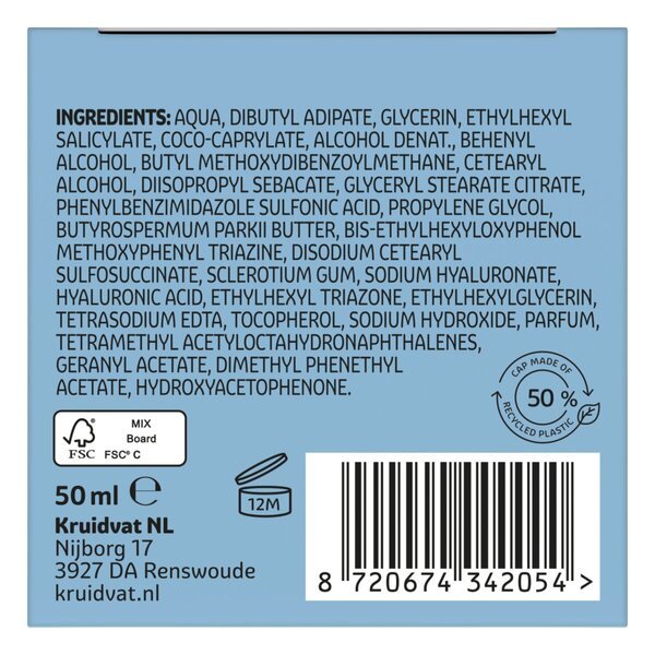 Kruidvat Hydrate Hyaluron SPF15 dienas krēms<br>50ml - normālai un kombinētai ādai