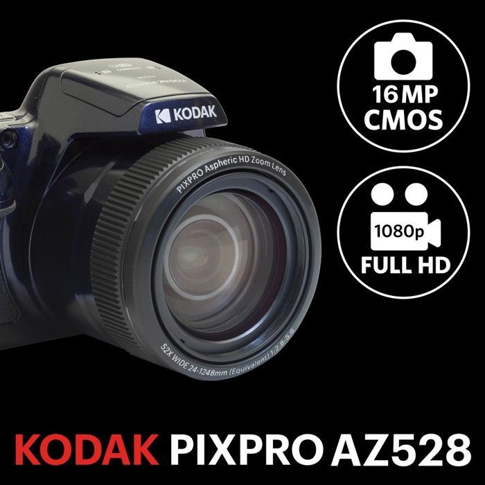 KODAK Pixpro AZ528 Appareil Photo Bridge 16MP – Zoom Optique 52X, Full HD, 85MB/s Lecture, SD 32GB + Housse – Bleu Nuit