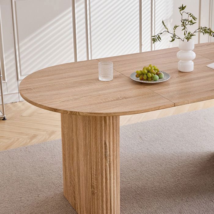 Mesa - Mesa de comedor ovalada - Soporte de columna - MDF - Madera clara
