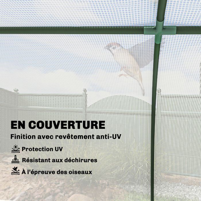 Invernadero de jardín - Outsunny - puerta enrollable con cremallera y cordón - 2 x 1 x 0,8 m - cubierta de PE blanca con ribete de acero verde