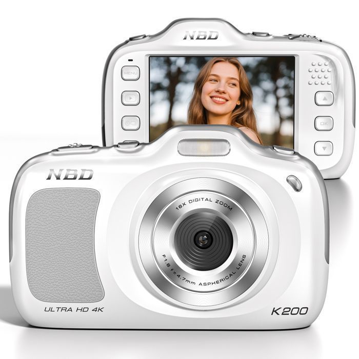 Appareil photo numérique 4K 64 MP pour la photographie avec autofocus, zoom 16x, design compact, inclut une carte SD 32 Go,Blanc