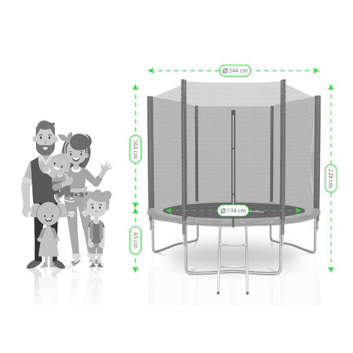  Trampolin Exterior Deluxe 8ft / ø244cm Kaia Sport Trampo Pack De Jardin Con Escalera