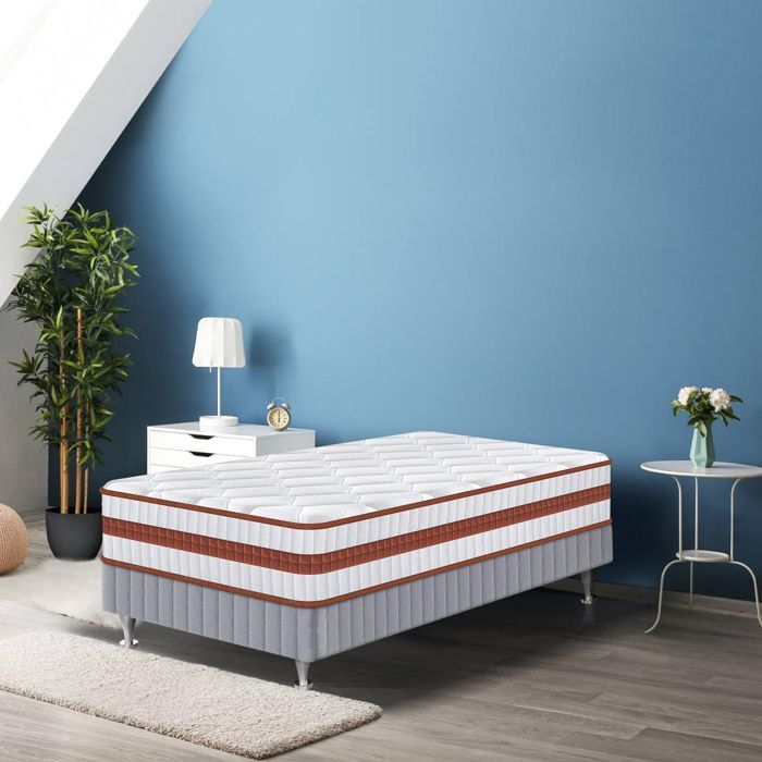 Colchón de 90x190 cm, 25 cm de grosor, firmeza media-alta (H3), híbrido (muelles ensacados + espuma viscoelástica), duradero y transpirable.