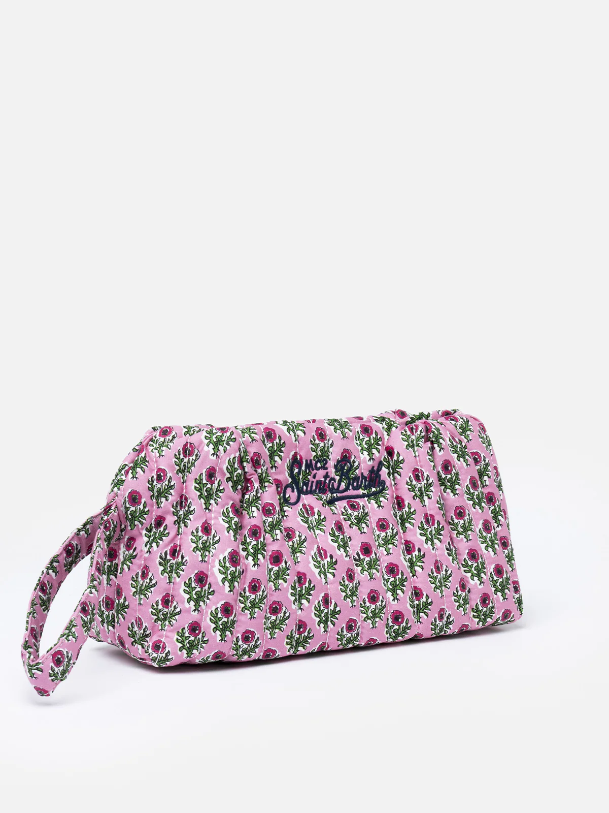 Klein gewatteerd clutch-tasje met bloemenapplicatie