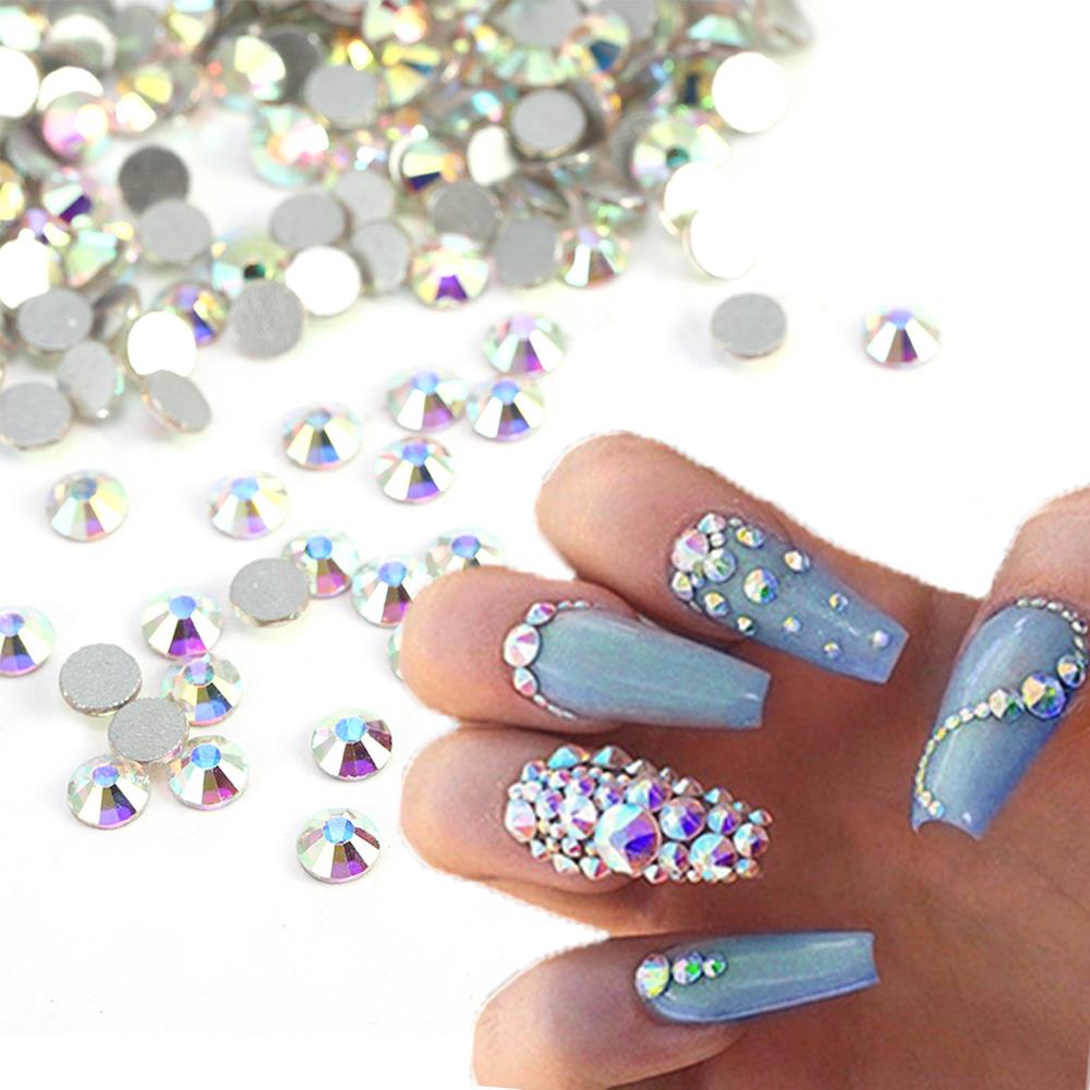 1440 perles strass AB à fond plat pour la décoration et la création de bijoux d'ongles, accessoires et fournitures pour professionnels.
