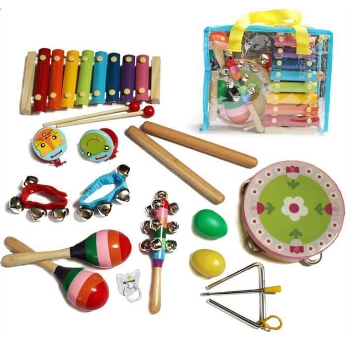 Set di 14 strumenti musicali, percussioni con borsa per il trasporto, perfetto come regalo di Natale o di compleanno per bambini (SA70977)