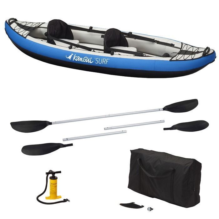 KANGUI Canoa Kayak Gonfiabile Blu 1-2 Persone + Pagaia + Borsa per il trasporto + Pompa a doppia azione + Kit di riparazione