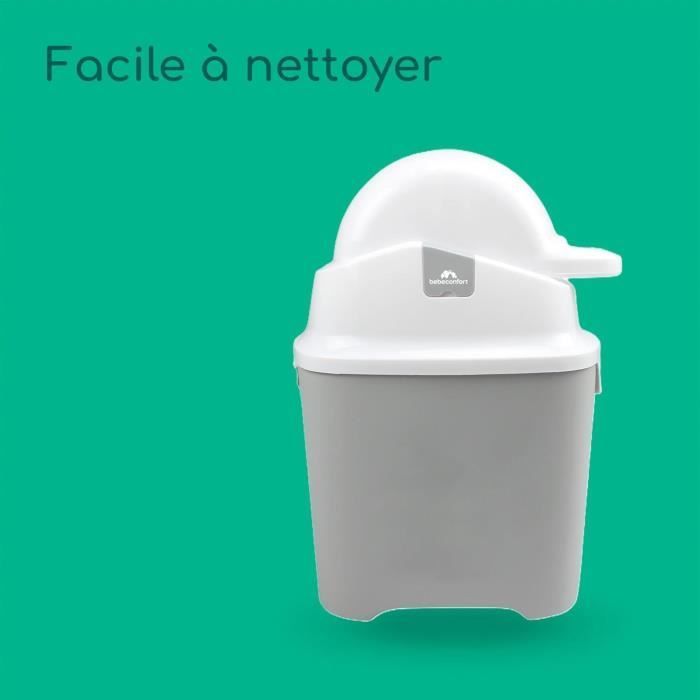 Cestino per pannolini BEBECONFORT a prova di odore, coperchio a prova di odore, compatibile con qualsiasi sacco per rifiuti, contiene da 20 a 30 pannolini, grigio