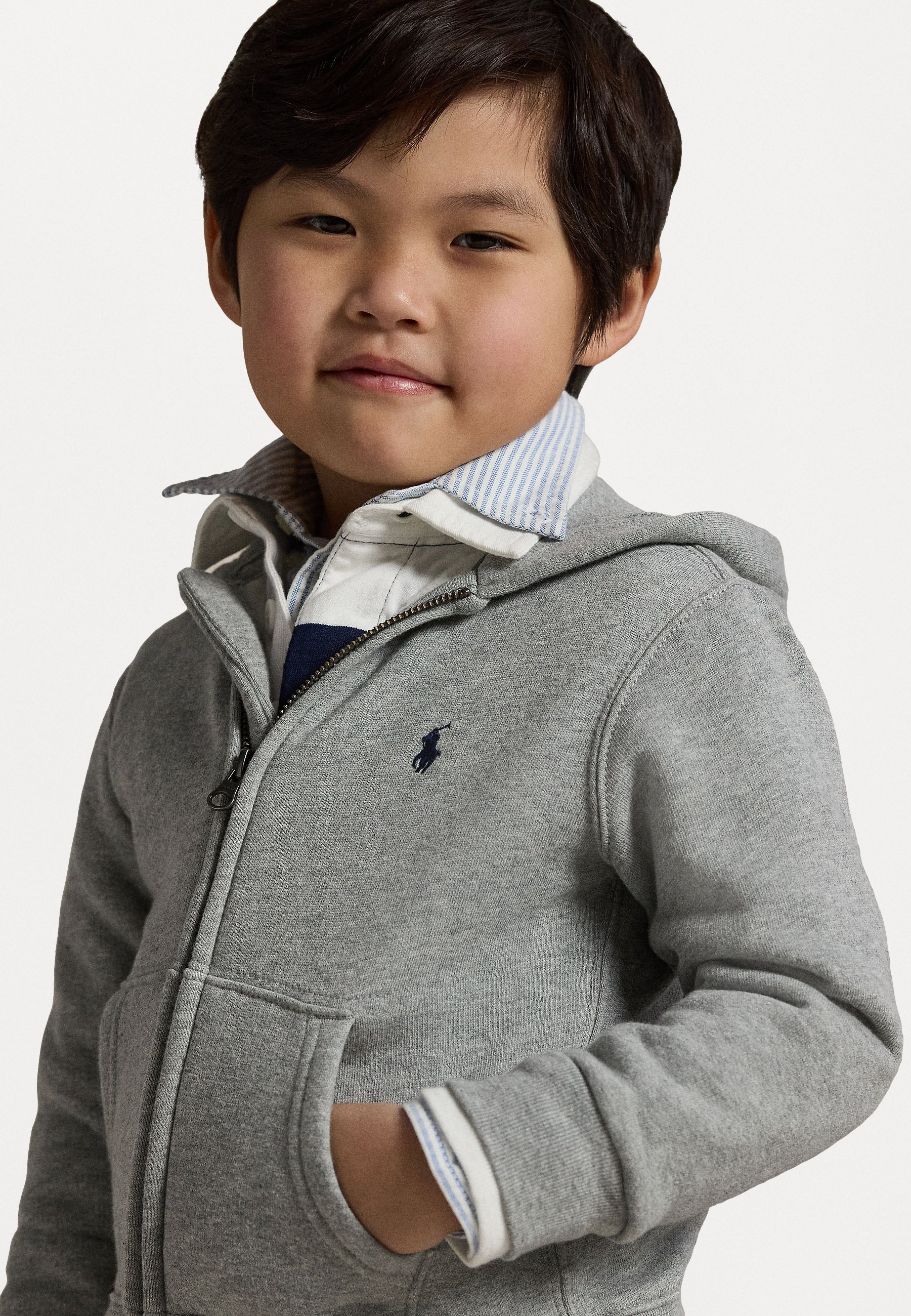 Felpa con cappuccio in misto cotone Polo Ralph Lauren - Felpa con zip - grigio scuro mélange