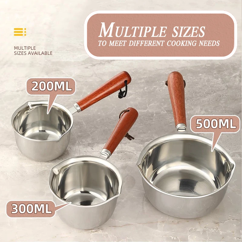 Casserole à huile en acier inoxydable 316, mini-casserole à lait chaud, poêle à frire avec manche en bois, petite casserole, casserole pour faire fondre le beurre, accessoires de cuisine