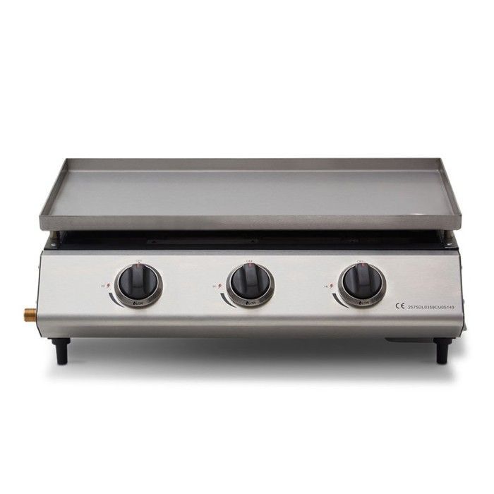 Plancha à gaz Cadix 3 feux - COOKING BOX - Plaque inox 62 x 37,5 cm - Tiroir graisse - Jusqu'à 8 convives - 9,45 kW