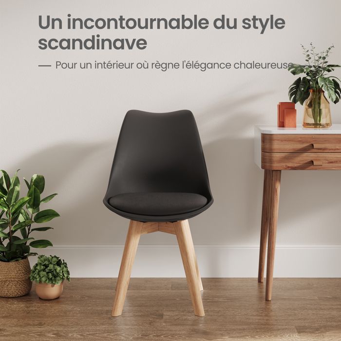 Juego de 2 sillas de comedor escandinavas HavenlyHome, ergonómicas, con patas de madera maciza y cojín impermeable, para cocina, color negro.