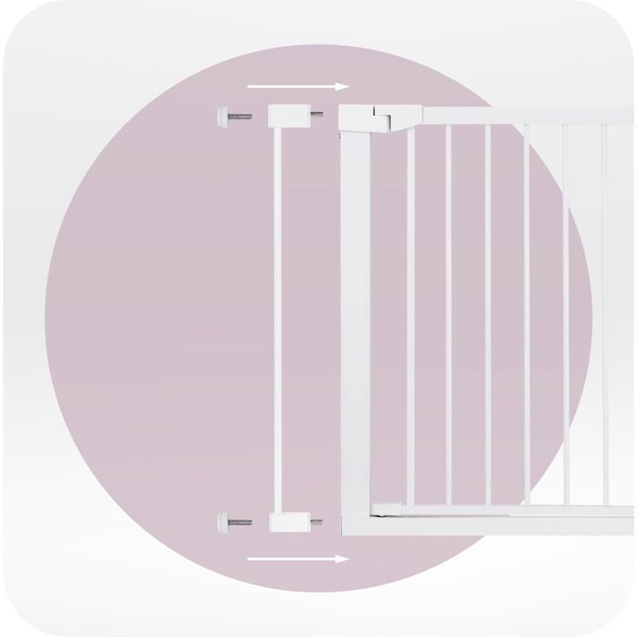 MoMi PAXI PLUS - Barrera de seguridad infantil de 75-82 cm (extensible hasta 103 cm) - Doble apertura - Instalación sin taladros - Blanca