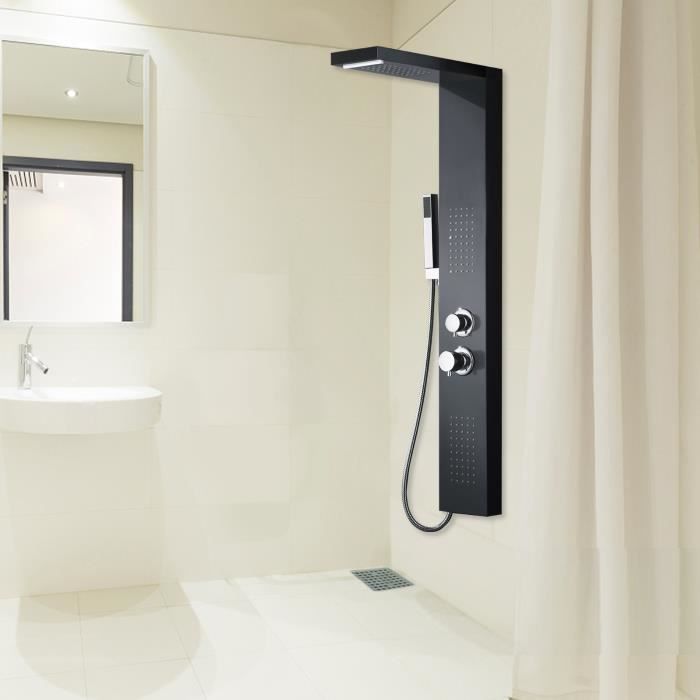 LILIIN 4-in-1 douchekolom met douchepaneel, handdouche en regendouche, zwart