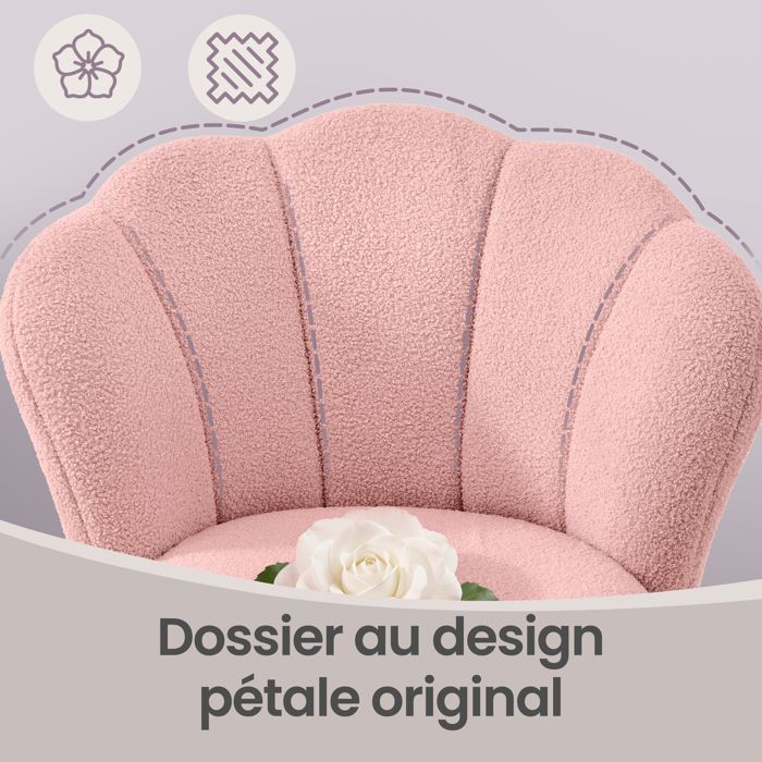 Silla de oficina giratoria ajustable, silla de maquillaje acolchada, respaldo de pétalos, para dormitorio, sala de estar, rosa.