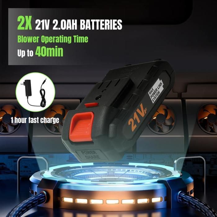 Draadloze bladblazer van 3000 W 21 V - Turbo 240 km/u, 2 snelheden, 2 x 1,5 Ah accu's