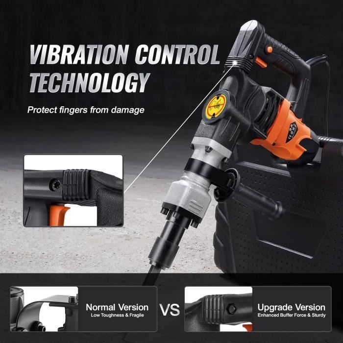 1400W Demolition Hammer - VEVOR - Rotary Hammer Drill - 2 Chisels 2900 BPM