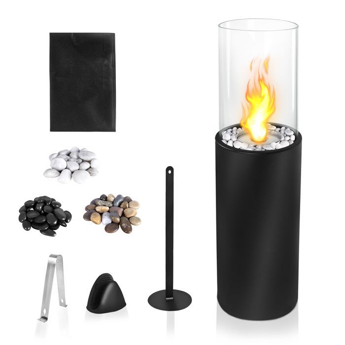 Aufun Bioethanol-Kamin auf Ständer 80x23x23 cm, für drinnen und draußen, schöne Flammen, Boden, Terrasse, rund.