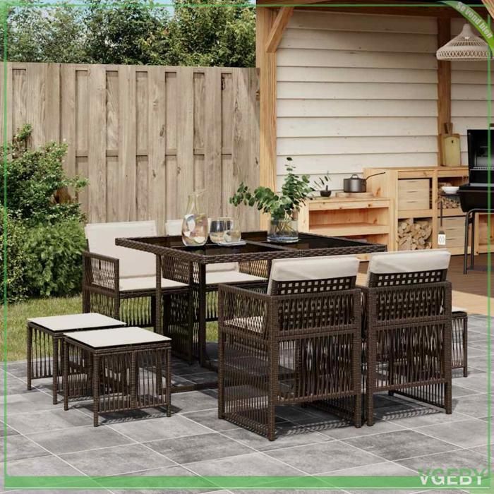 Conjunto de mesa y sillas de jardín - Modelo 7291712415418 - Poliratán - Cristal templado - Cojines extraíbles