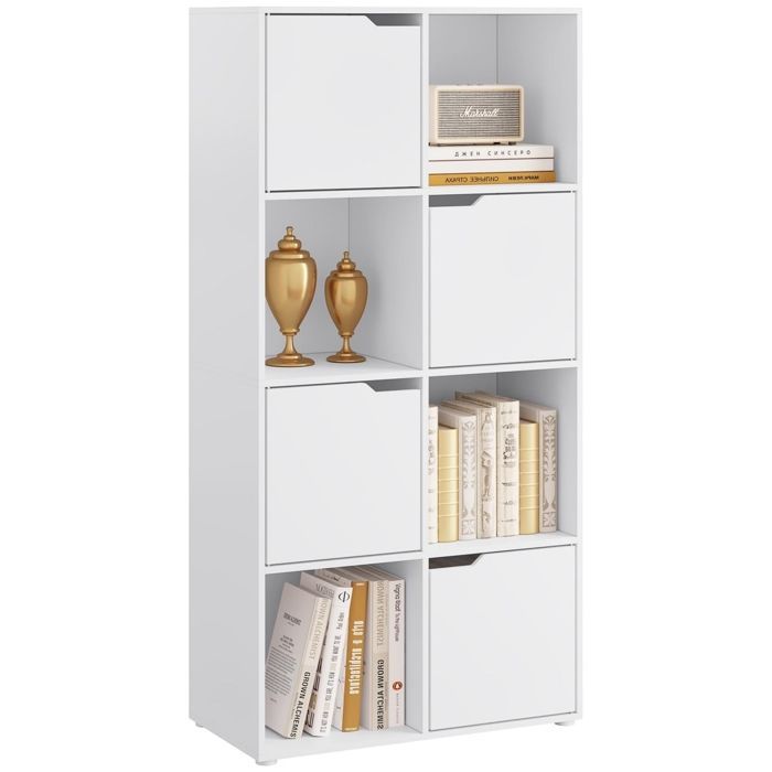WOLTU Bibliothèque Étagère, Meuble de Rangement, 8 Cubes de Rangement, 4 Portes, en Bois d'Ingénierie, 60x30x120cm, Blanc W0ATT0296