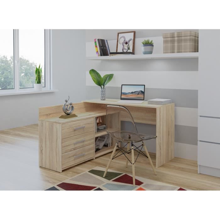 MOLINE - Corner desk with storage - 3 drawers + 2 shelves - 120x50x76 cm - Computer desk