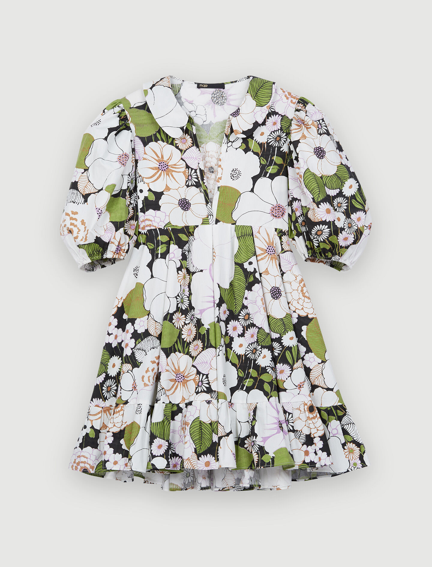Jurk met bloemenprint uit de jaren zeventig - Fleur 70's noir
