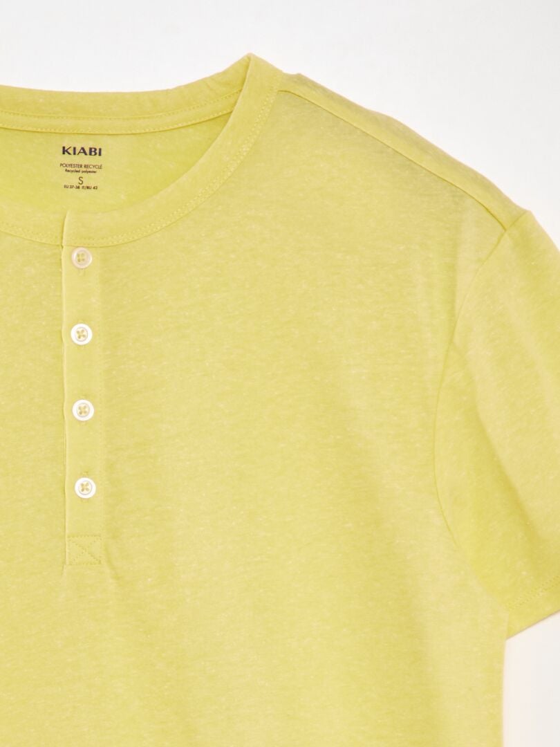 Camiseta de malha Moulinée com gola Henley - AMARELA