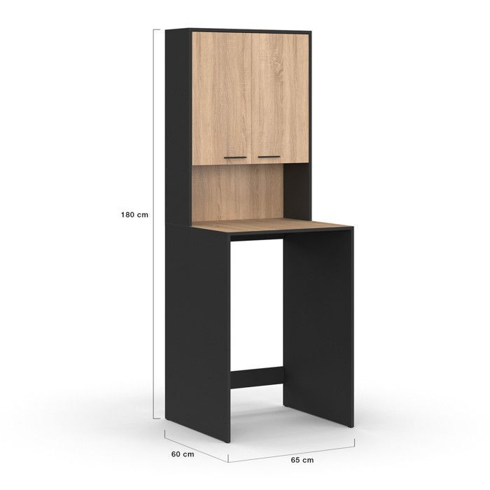 Mobile per lavatrice IDMARKET WALLIS con ante nere e legno effetto faggio