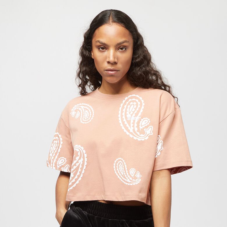 Maglietta corta oversize con piccolo logo e stampa paisley