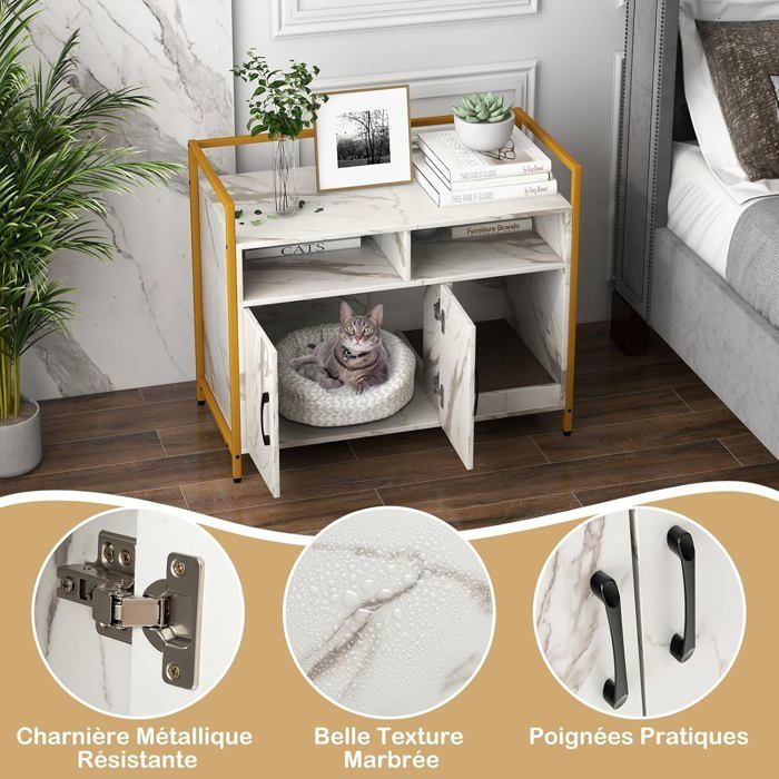 Armario arenero para gatos GIANTEX, 89 x 45 x 74,5 cm, casita para gatos con 2 puertas, estructura de acero con rascador.