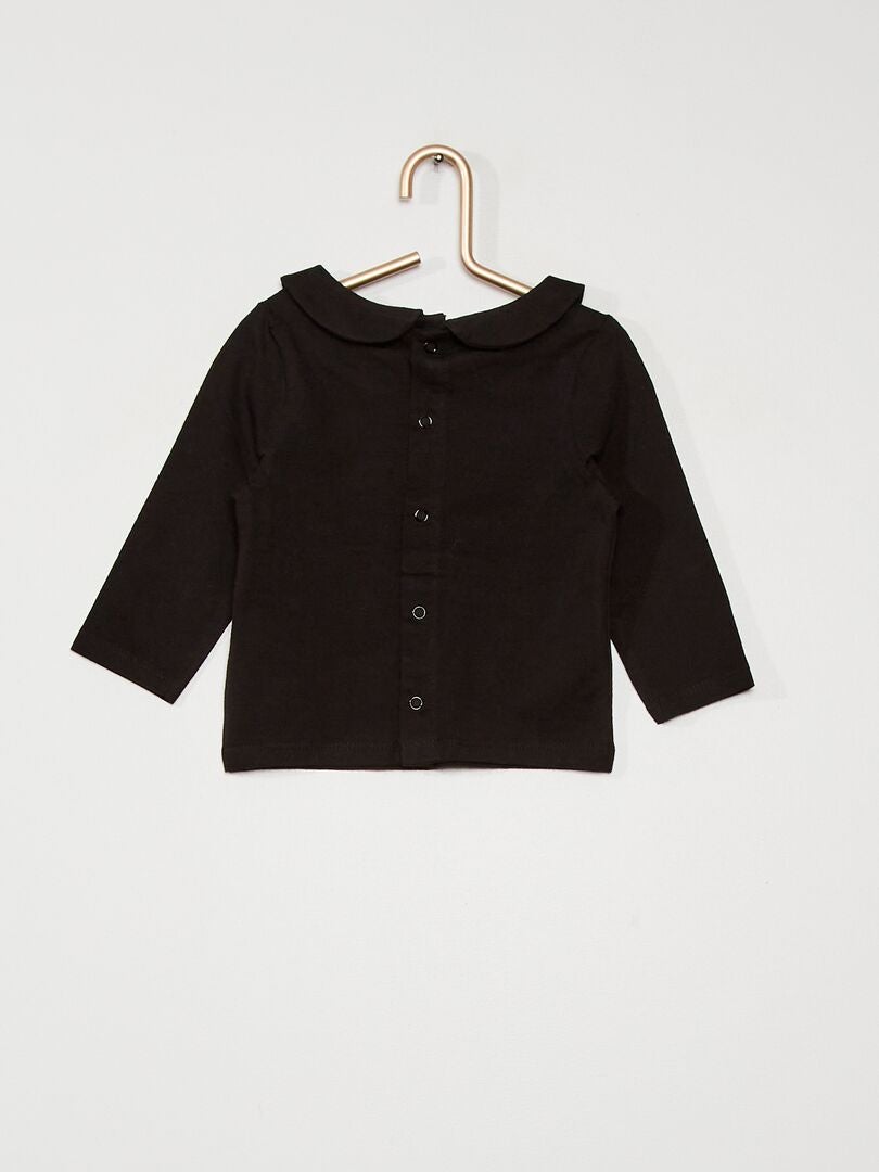 T-shirt met Claudine-kraag - Zwart