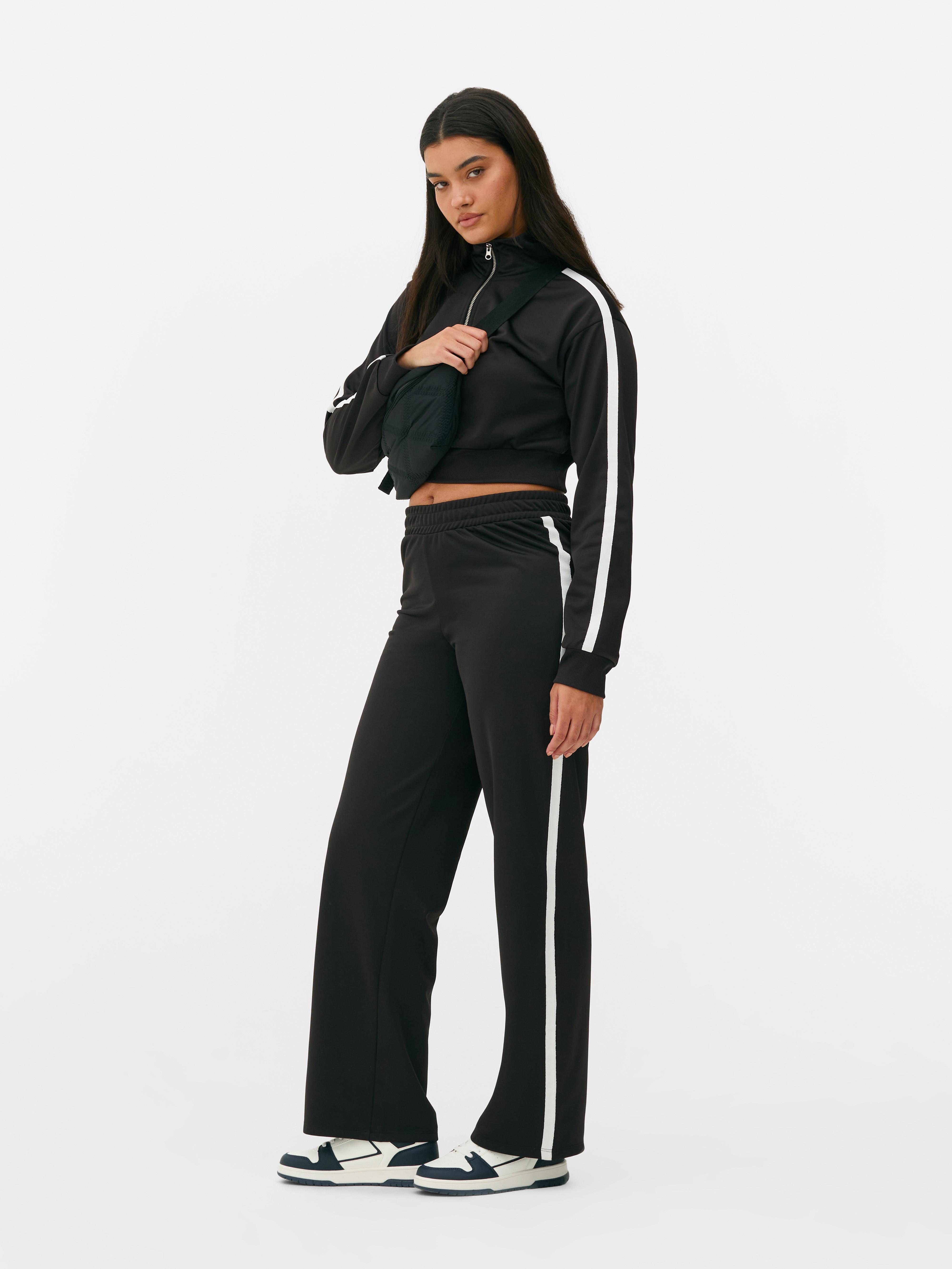 Pantaloni de trening asortați cu bandă laterală Pantaloni de trening drepți cu talie elastică lată și bandă laterală