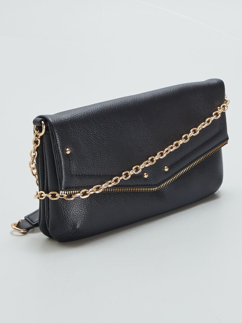 Umschlagtasche mit Ketten-Schulterriemen - SCHWARZ