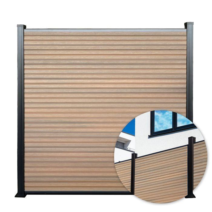 Kit de valla, listones macizos, kit completo, 1,80 m x 1,80 m, 21 mm de espesor, teca