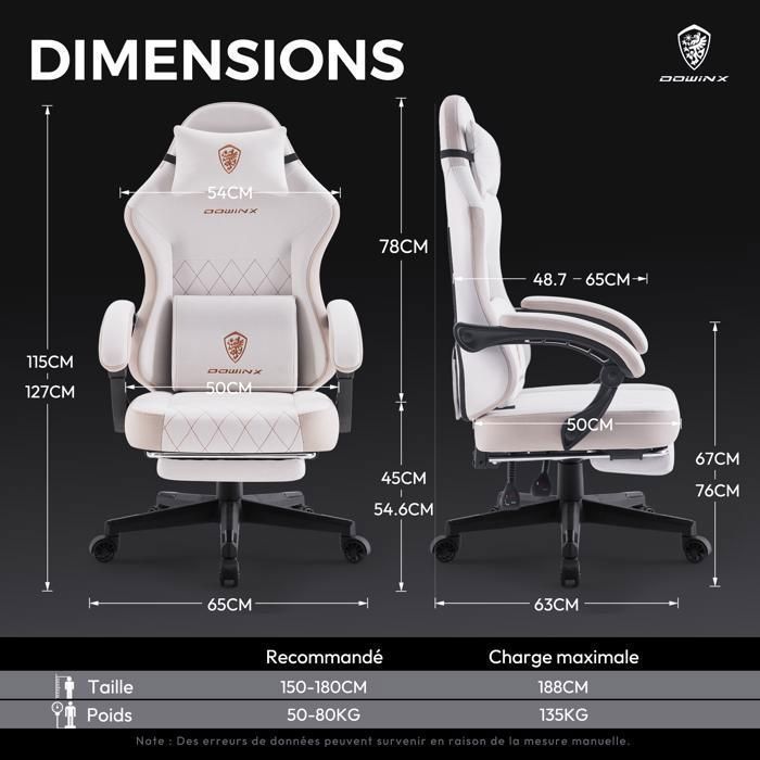 Ergonomic Gaming Chair - Dowinx - Beige Fabric - Pocket Springs - Lumbar Support - Footrest
