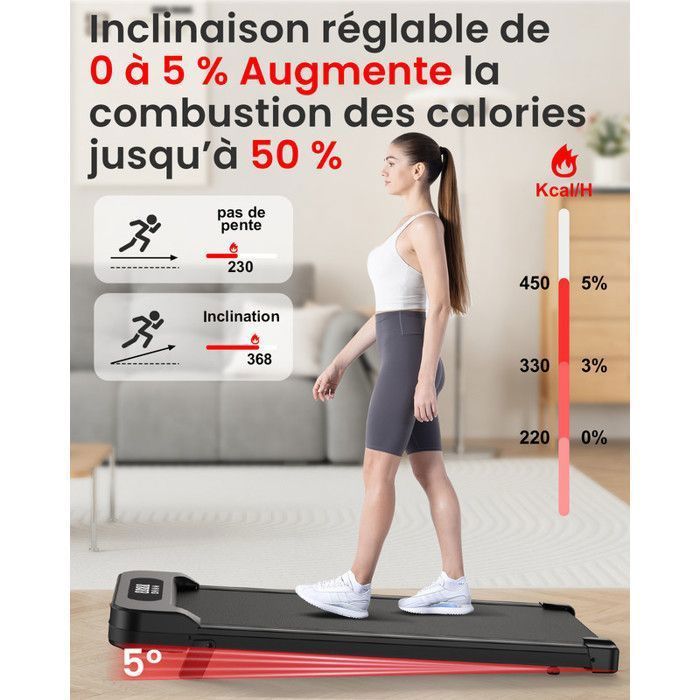 Tapis roulant 4 in 1 - Tapis roulant Dskeuzeew con inclinazione del 5% - Velocità regolabile da 1 a 8 km/h - Superficie di appoggio 39 x 94 cm - Portata massima 130 kg