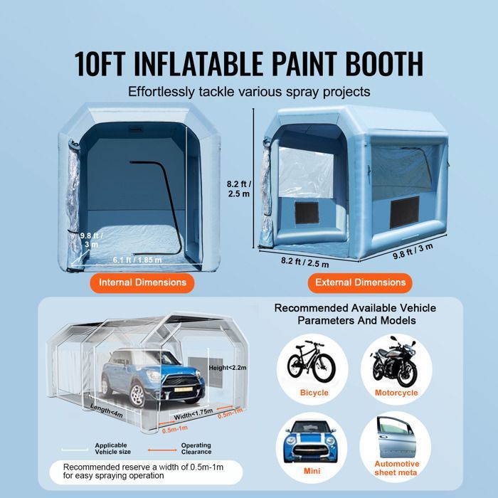 Cabina di verniciatura gonfiabile DUOKU - 3x2,5x2,5 m - Soffiatore da 550 W - Verniciatura moto - Tessuto Oxford