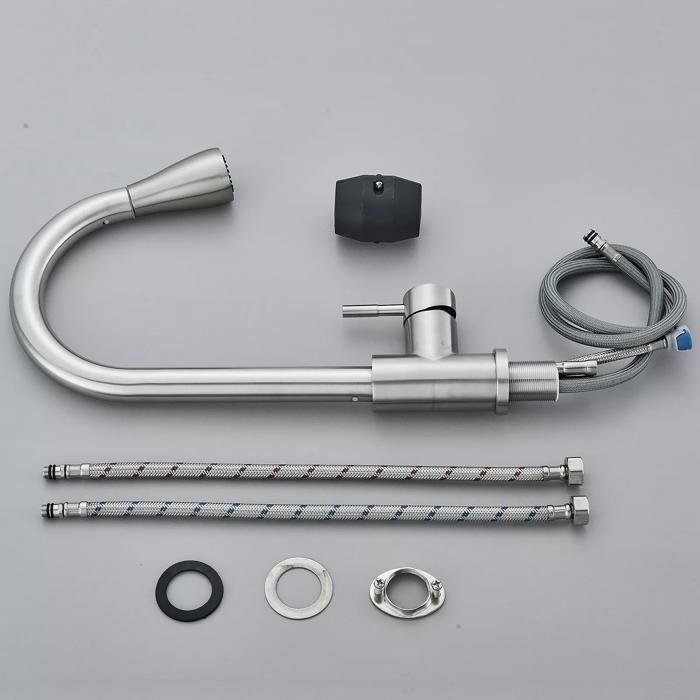 Kitchen Faucet - Kitchen Mixer Tap - 360° Swivel - with Pull-Out Spray Head - 2 Spray Patterns - Nickel
