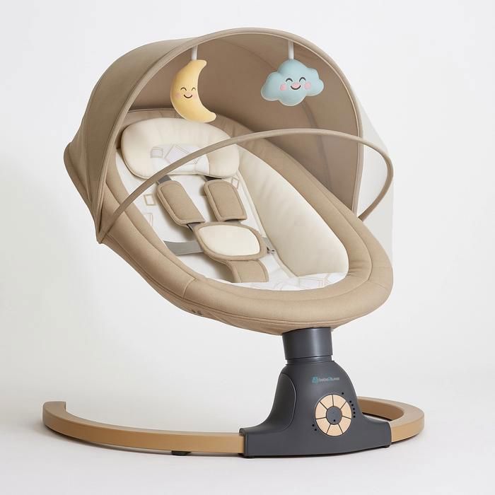 BEBE2LUXE Ava : Balancelle bebe/Transat bebe électrique jusqu'a 9kg,  bluetooh pour smartphone, harnais de sécurité 5 points