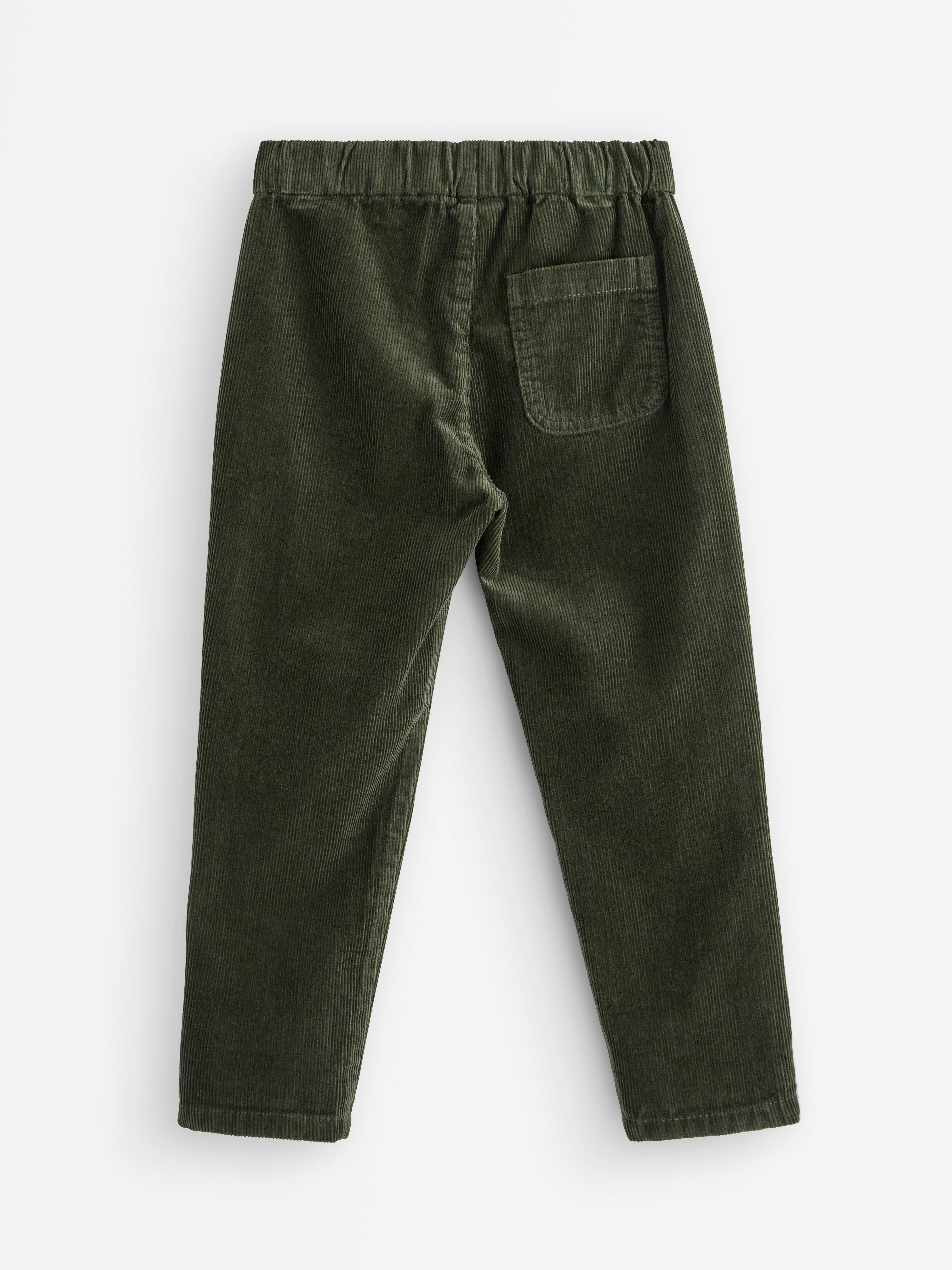 Pantaloni din catifea reiată verde kaki închis